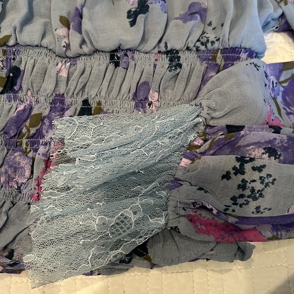 (5 for $75) NWT FREE PEOPLE daphne silver blue combo floral lace blouse - Picture 9 of 14